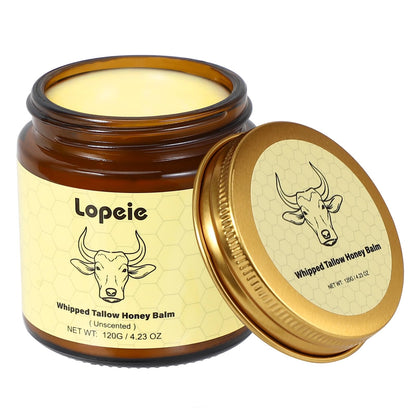 Lopeie Beef Tallow for Skin – Organic Grass-Fed Whipped Moisturizer with Honey Balm (Unscented)