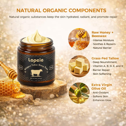 Lopeie Upgraded Organic Tallow Balm | Grass-Fed Tallow, Raw Honey, Unscented