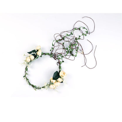 Lopsity Rose Floral Crown Headband – Adjustable White Wedding Hair Wreath