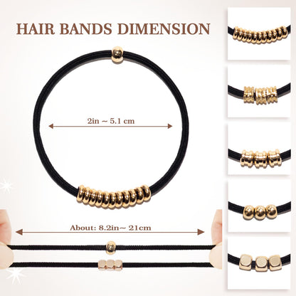 Loqpol 5PCS Gold & Black Boho Hair Ties Bracelet | 2-in-1 No-Damage Ponytail Holders