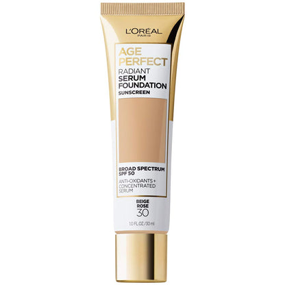 L'Oreal Paris Age Perfect Radiant Serum Foundation SPF 50 – Beige Rose, 1 fl oz