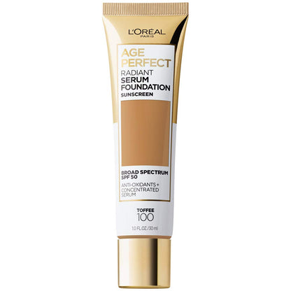 L'Oreal Paris Age Perfect Radiant Serum Foundation SPF 50 – Toffee, 1 oz
