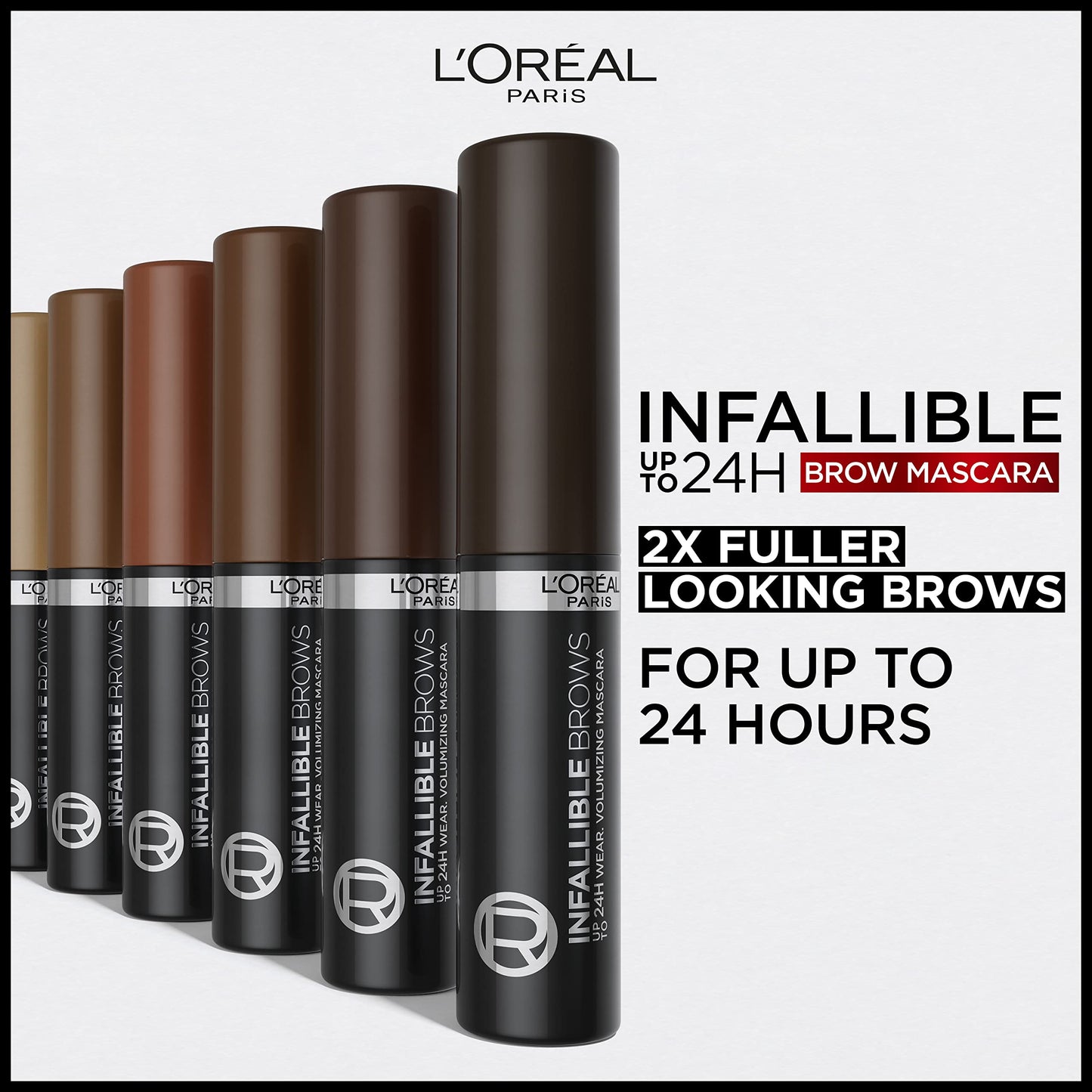 L’Oréal Paris Infallible Volumizing Brow Mascara – 24H Wear, 2X Fuller Brows, 3.0 Soft Black