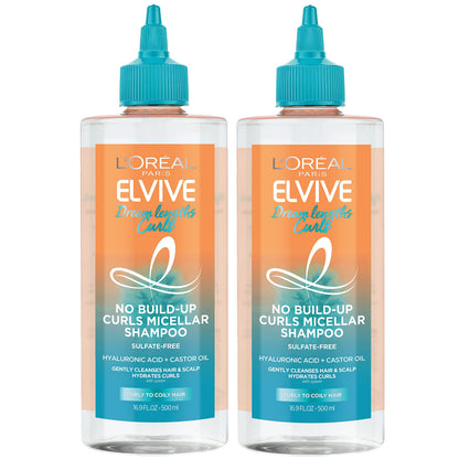 L'Oreal Paris Elvive Dream Lengths Curls Micellar Shampoo – No Build-Up, Hyaluronic Acid & Castor Oil | 2-Pack 33.8 fl oz