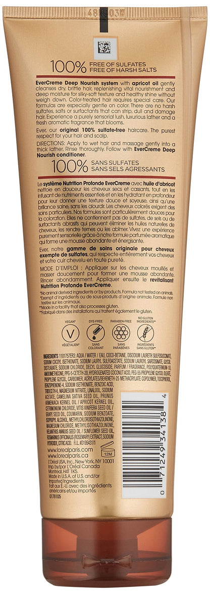L'Oreal Paris EverPure Deep Nourish Sulfate-Free Shampoo with Apricot Oil for Color-Treated Hair | 8.5 Fl Oz