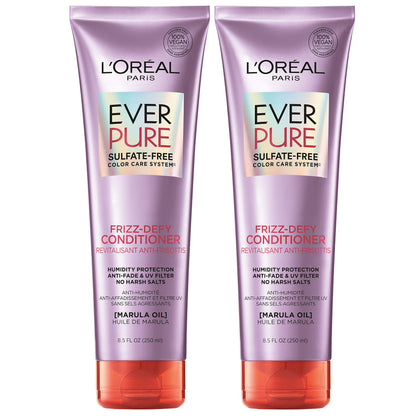 L'Oreal Paris EverPure Frizz-Defy Conditioner with Marula Oil – Sulfate Free, Color-Safe, 2 x 8.5 fl oz