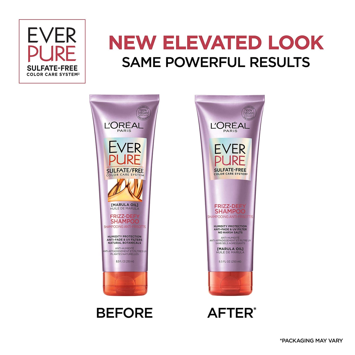 L'Oreal Paris EverPure Frizz-Defy Shampoo with Marula Oil – Sulfate Free, Color-Safe, Humidity Protection (2 Count, 8.5 Fl Oz Each)