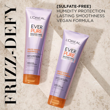 L'Oreal Paris Frizz Defy Shampoo & Conditioner Set with Marula Oil - EverPure, 8.5 Fl Oz, Set of 2 | Frizz Control & Color Safe