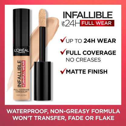 L'Oréal Paris Infallible Full Wear Waterproof Matte Concealer – Full Coverage, Oatmeal, 0.33 oz
