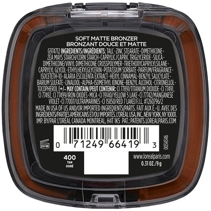 L'Oreal Paris Infallible Soft Matte Bronzer | Up to 24H Wear, Waterproof & Transfer-Proof, 0.31 oz