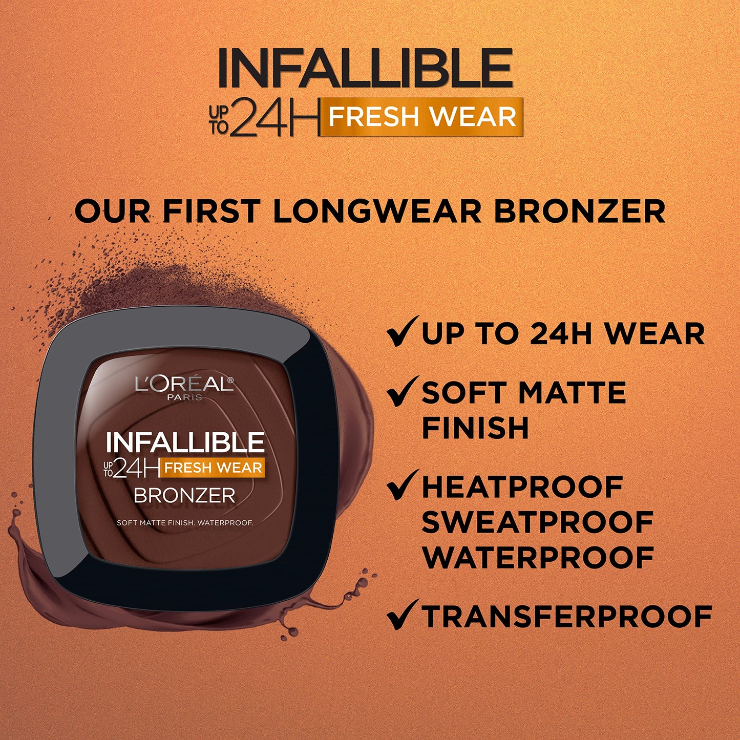 L'Oreal Paris Infallible Soft Matte Bronzer – Up to 24H, Waterproof & Transfer-Proof, Deep Dark