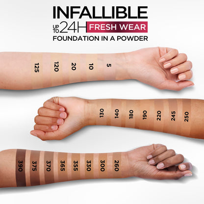 L'Oreal Paris Infallible Fresh Wear Foundation in a Powder - Up to 24H Wear, Waterproof, Beige Sand