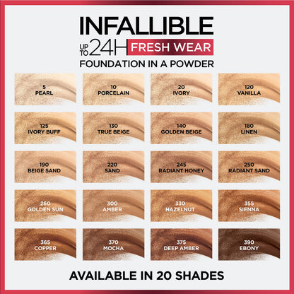 L'Oreal Paris Infallible Fresh Wear Foundation Powder – Up to 24H Matte, Waterproof, Vanilla