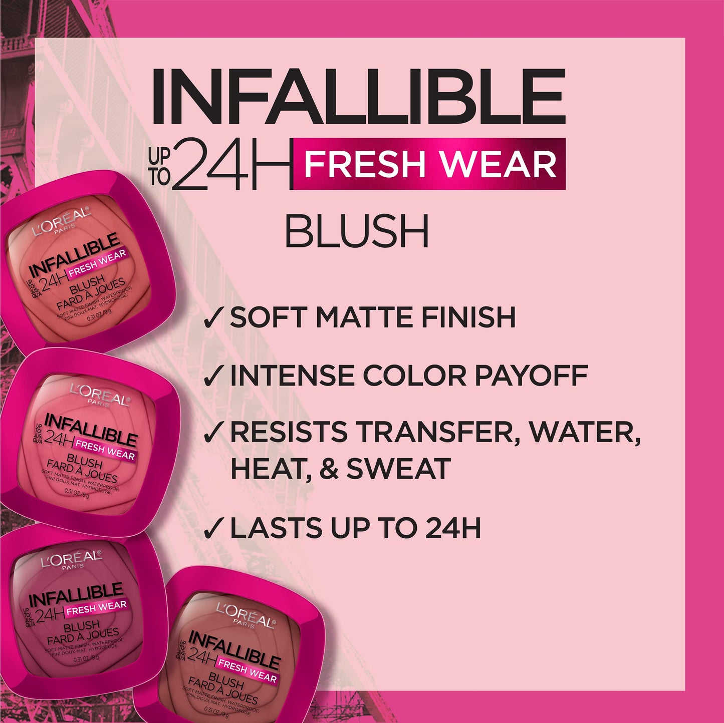L’Oréal Paris Infallible Soft Matte Blush – Fearless Coral 05, 0.31 oz | 24H Wear