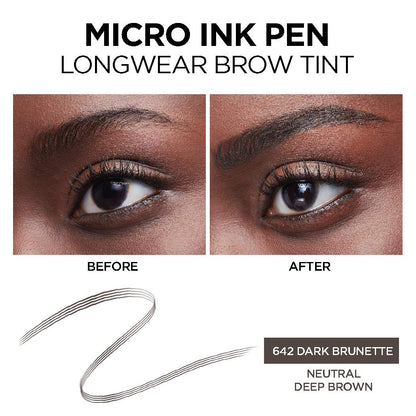 L'Oreal Paris Micro Ink Pen by Brow Stylist - Longwear Brow Tint, Hair-Like Effect, 48HR, Dark Brunette