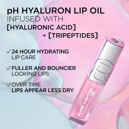 L'Oreal Paris Plump Ambition pH Hyaluron Lip Oil – Color-Changing Lip Tint, 24HR Hydration, Berry Noir