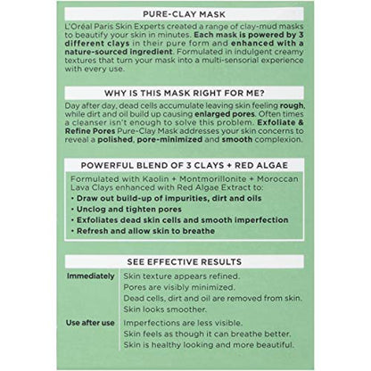 L'Oreal Paris Pure Clay Mask with Red Algae - Exfoliate & Refine Pores | 1.7 oz