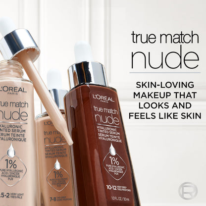 L'Oreal Paris True Match Nude Hyaluronic Serum Foundation – Cool Deep 7.5-8.5 (1% HA) | Hydrating Tint