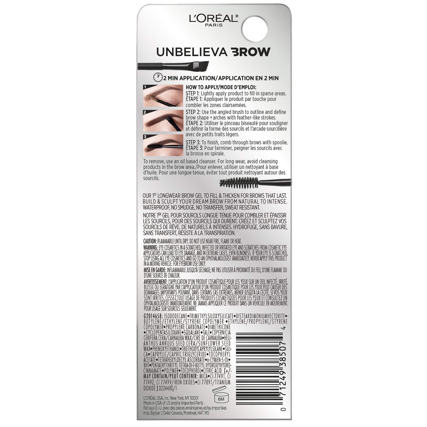 L'Oréal Paris Unbelieva-Brow Longwear Waterproof Tinted Brow Gel - Black, 0.15 fl oz