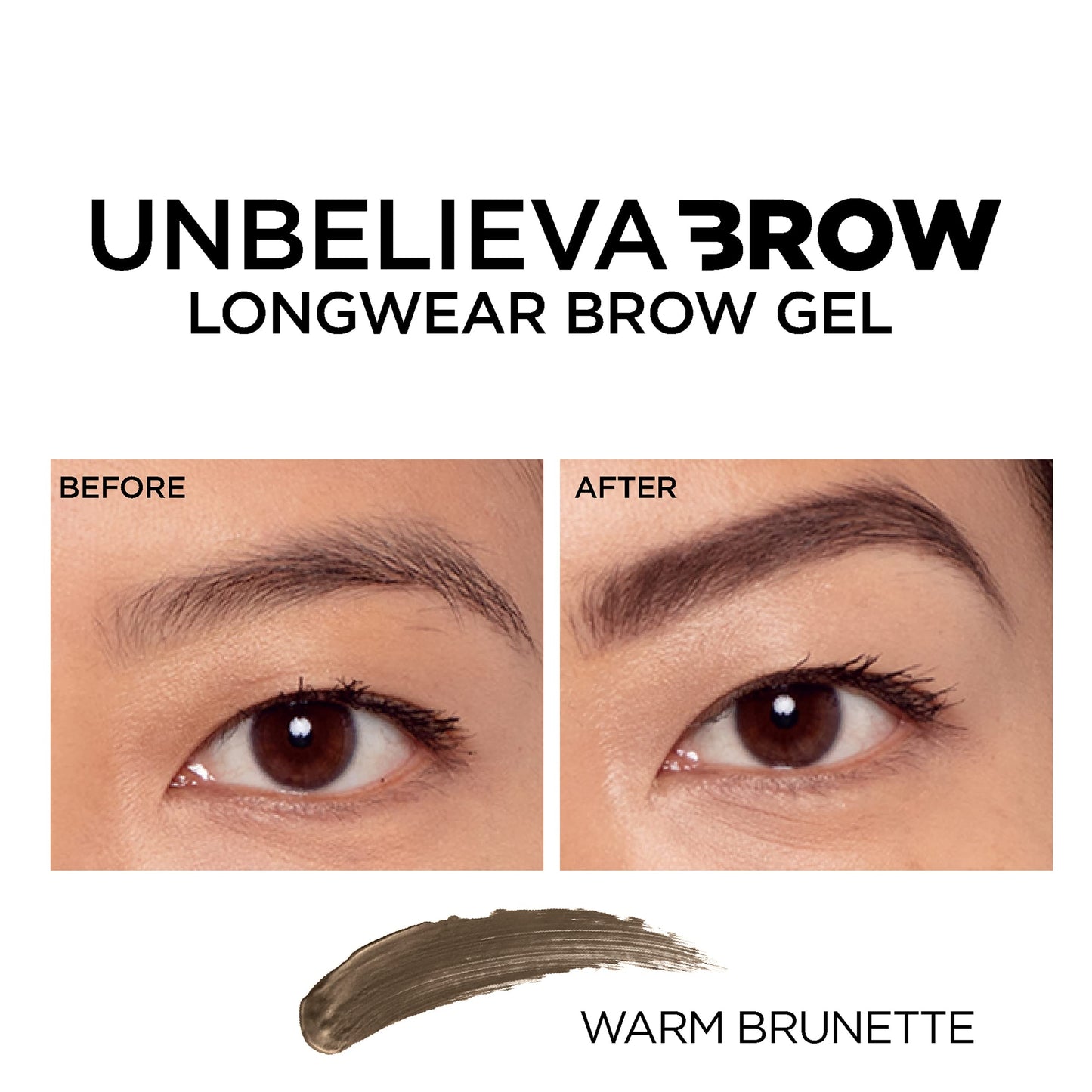 L'Oreal Paris Unbelieva-Brow Longwear Waterproof Tinted Brow Gel – Smudge-Proof Warm Brunette, 0.15 oz
