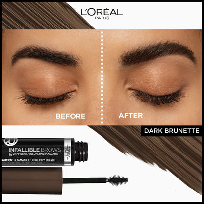 L'Oreal Paris Infallible Brow Mascara – 24H Volumizing, 2x Fuller Brows, 4.0 Dark Brunette