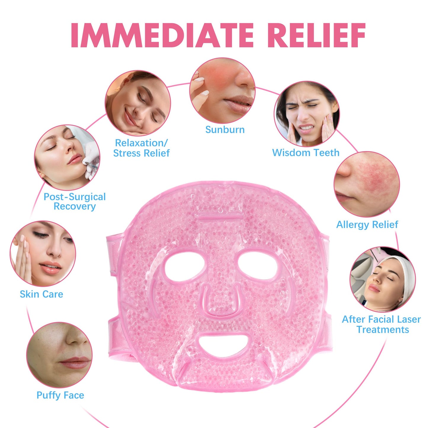 LotFancy Face Ice Pack — Reusable Gel Bead Cold/Hot Mask (Pack of 2)