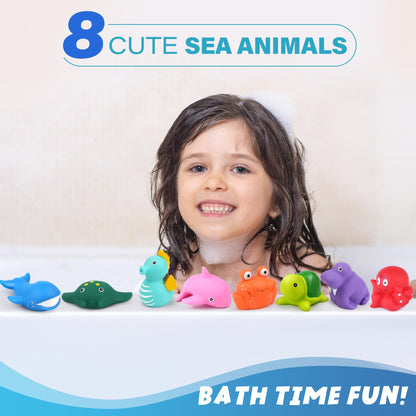 LotFancy 8-Piece Mold-Free Ocean Bath Toys for Toddlers | Safe No-Holes Bath Set