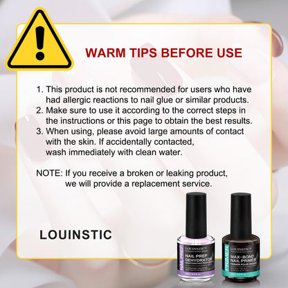 LOUINSTIC HEMA-Free Nail Dehydrator & Primer for Gel Polishes (2x15mL) with Chrome Powder