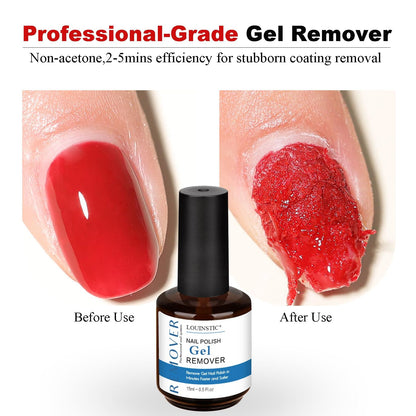 LOUINSTIC Gel Nail Polish Remover Kit – 2x15ml, Cuticle Pusher & Nail File