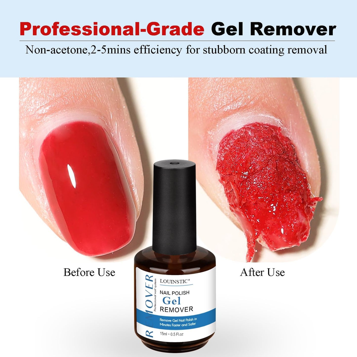 LOUINSTIC Gel Nail Polish Remover Kit – 3x15ml + Nail File | Gentle, Acetone-Free, Easy At-Home Removal