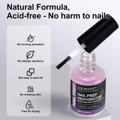 LOUINSTIC HEMA-Free Nail Dehydrator & Primer for Gel Polishes (2x15mL) with Chrome Powder