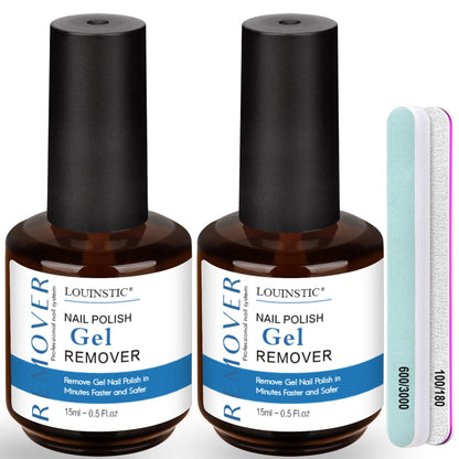 LOUINSTIC 2×15 ml Easy & Quick Gel Nail Remover Kit – Acetone-Free, No Soak, 2–5 Minute Removal