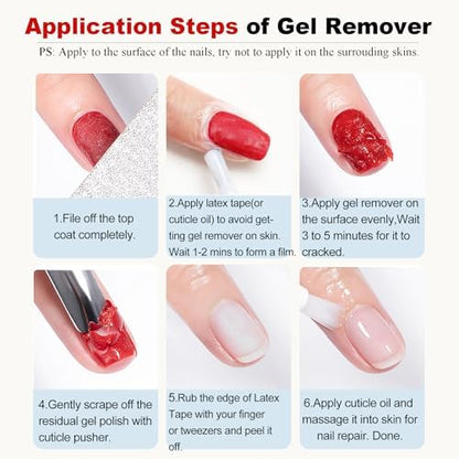 LOUINSTIC 2×15 ml Easy & Quick Gel Nail Remover Kit – Acetone-Free, No Soak, 2–5 Minute Removal