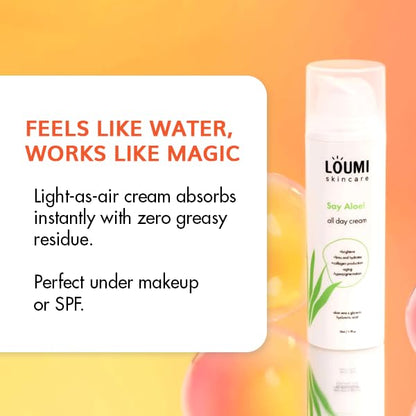 LOUMI Skincare Say Aloe All-Day Face Cream | Aloe Vera + Hyaluronic Acid Hydration | Vegan & Cruelty-Free