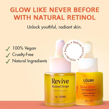 LOUMI Skincare The Glow Pack – Hydrating All Day Cream, You Up? Eye Cream, Rose Glow Oil, Revive Retinol Drops