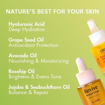 LOUMI Skincare The Glow Pack – Hydrating All Day Cream, You Up? Eye Cream, Rose Glow Oil, Revive Retinol Drops