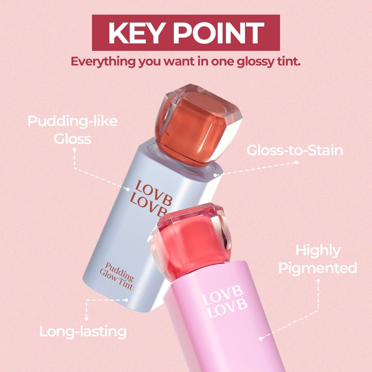 LOVB LOVB Pudding Glow Korean Lip Tint | Long-Lasting Gloss-to-Stain | Non-Sticky Lip Color 0.14 oz | Coco Hazel