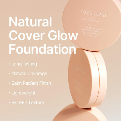 LOVB LOVB Natural Cover Glow Cushion Foundation | Satin Radiant Finish | Korean Foundation Makeup | Long-Lasting Natural Coverage | Porcelain Ivory 0.42 oz