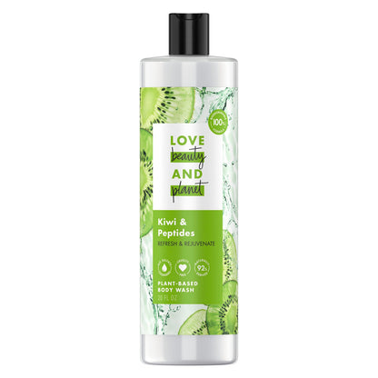 Love Beauty and Planet Kiwi & Peptides Plant-Based Body Wash – 20 fl oz | Biodegradable, Vegan, Sulfate-Free