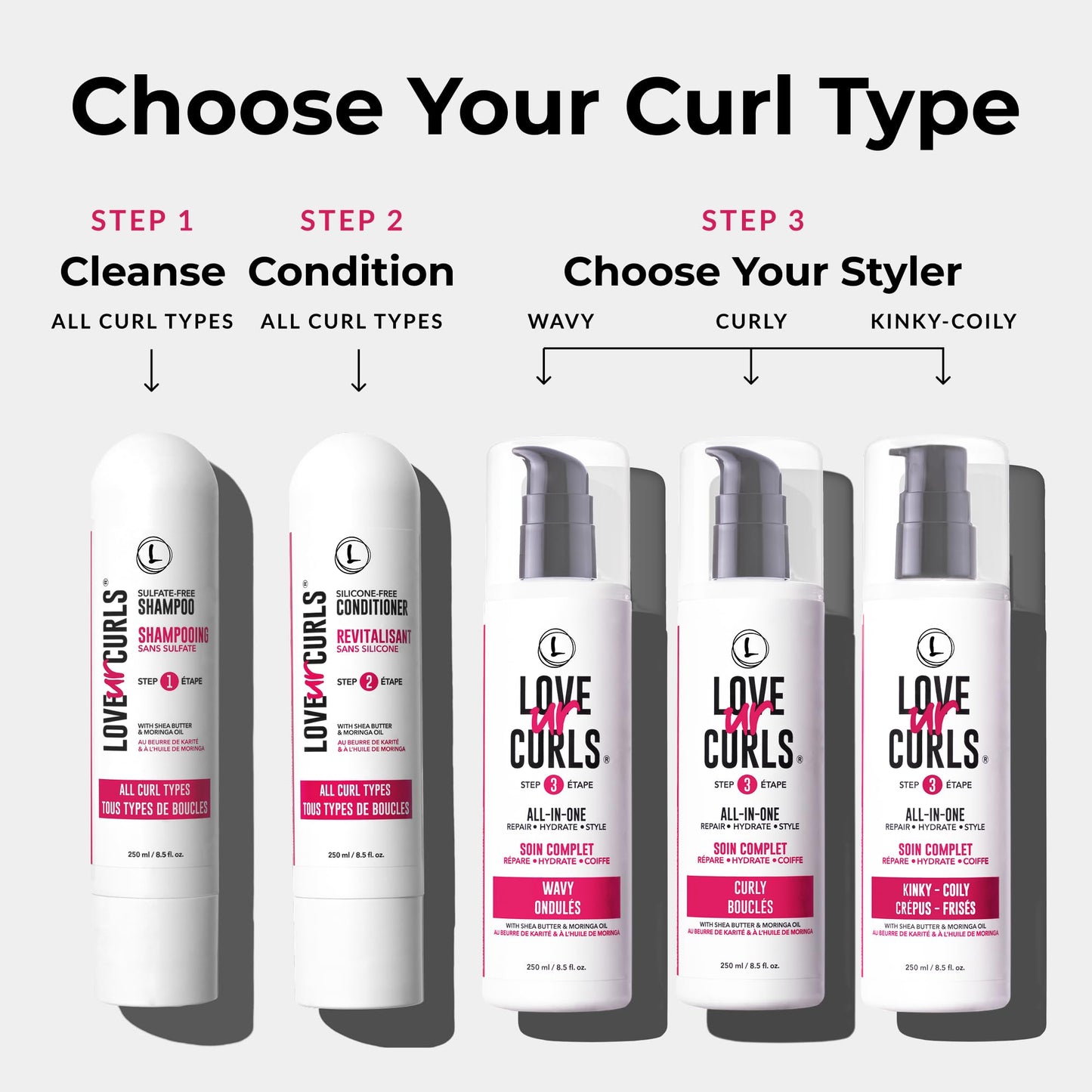 Love Ur Curls - Shampoo & Conditioner Set + All-in-One Curl Styler for Kinky & Coily Hair (3-Step System)