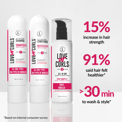 Love Ur Curls - 3-Step Shampoo & Conditioner Set with All-in-One Curl Styler for Wavy Hair