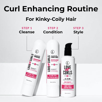 Love Ur Curls - Shampoo & Conditioner Set + All-in-One Curl Styler for Kinky & Coily Hair (3-Step System)
