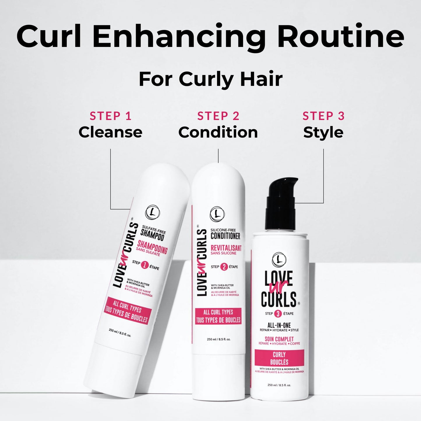 Love Ur Curls - 3-Step Shampoo, Conditioner & All-in-One Curl Styler for Curly Hair