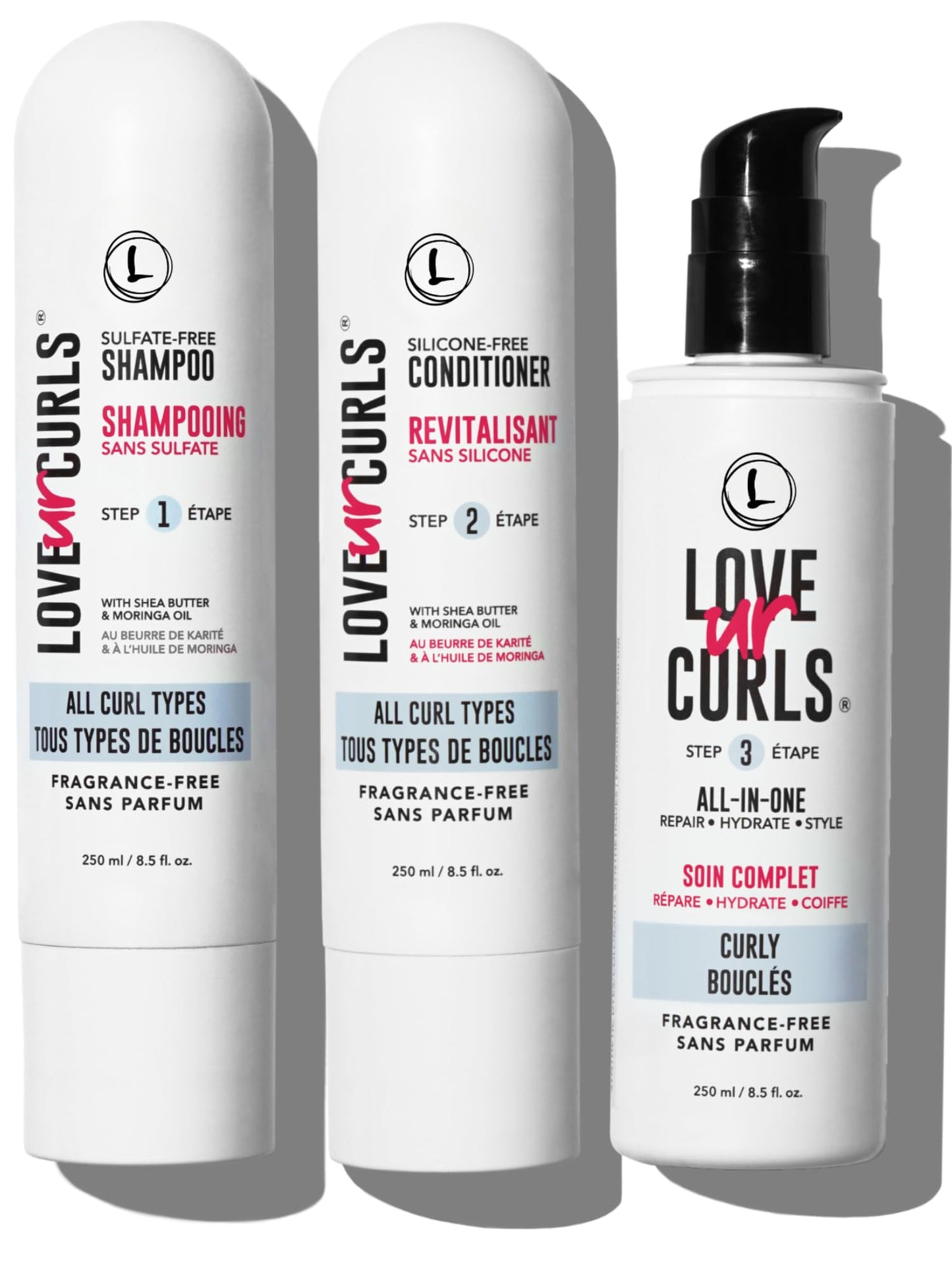 Love Ur Curls Fragrance-Free Shampoo & Conditioner Set with All-in-One Curl Styler | 3-Step Curl System (200 mL)