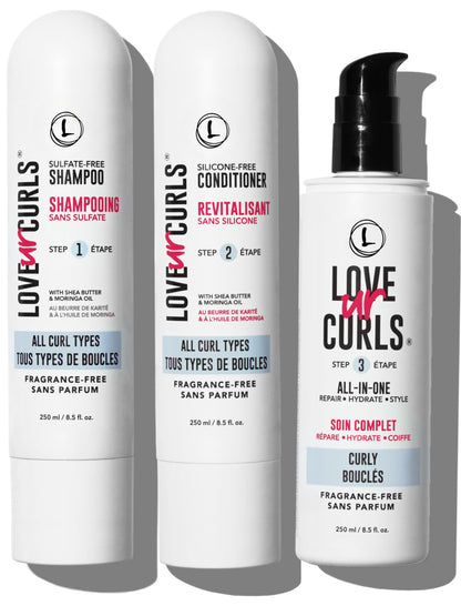 Love Ur Curls Fragrance-Free Shampoo & Conditioner Set with All-in-One Curl Styler | 3-Step Curl System (200 mL)
