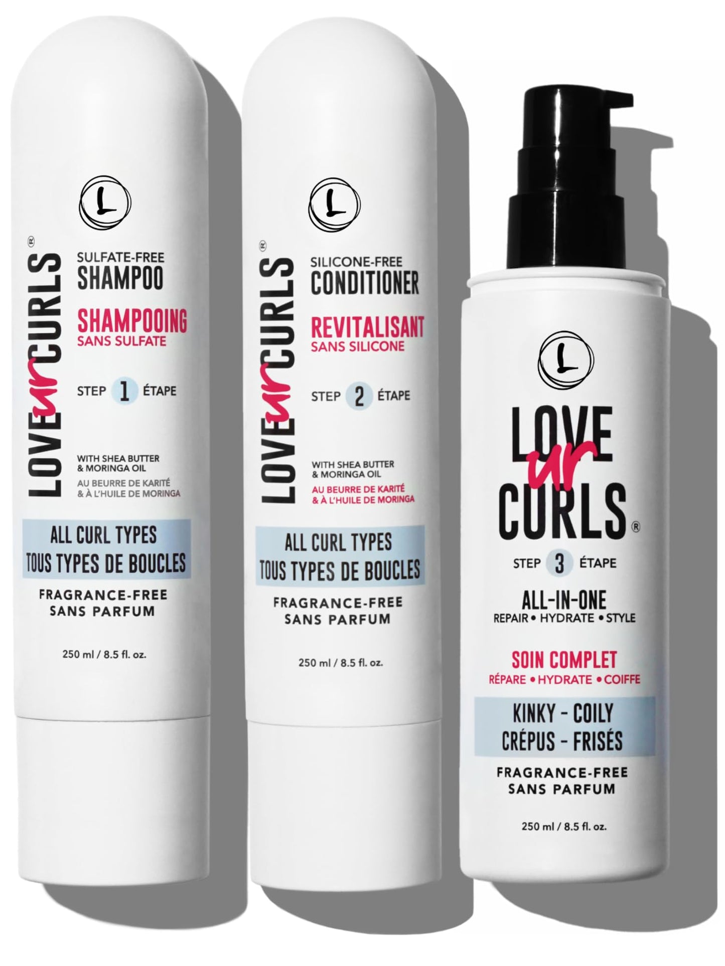 Love Ur Curls Fragrance-Free Shampoo & Conditioner Set with All-in-One Curl Styler for Kinky & Coily Hair