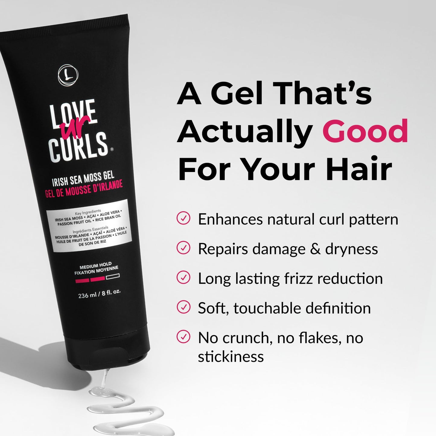 Love Ur Curls Irish Sea Moss Hair Gel — Medium Hold, Vegan & Cruelty-Free, 236mL