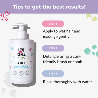 Love Ur Curls Kids LUCK 2in1 Shampoo & Conditioner – Fragrance Free, Tear Free, Pediatrician Approved, Sulfate & Paraben Free, 300 mL