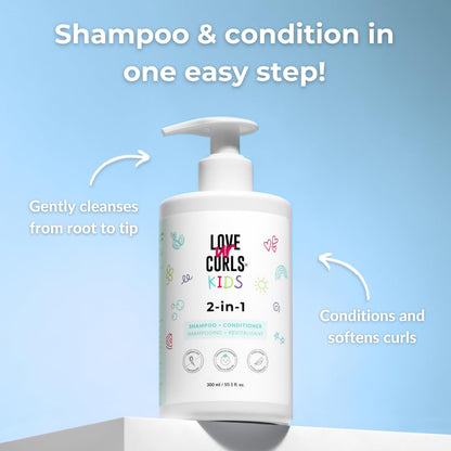 Love Ur Curls Kids LUCK 2in1 Shampoo & Conditioner – Fragrance Free, Tear Free, Pediatrician Approved, Sulfate & Paraben Free, 300 mL