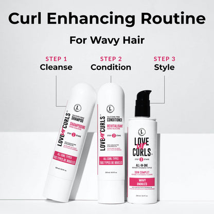 Love Ur Curls - 3-Step Shampoo & Conditioner Set with All-in-One Curl Styler for Wavy Hair